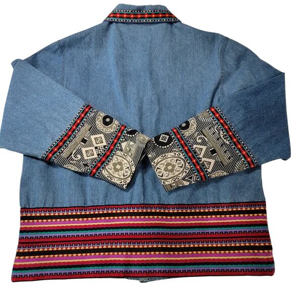 Vtg Coldwater Creek Boho Denim Jacket Womens Large Aztec Embroidered USA - Picture 8 of 13